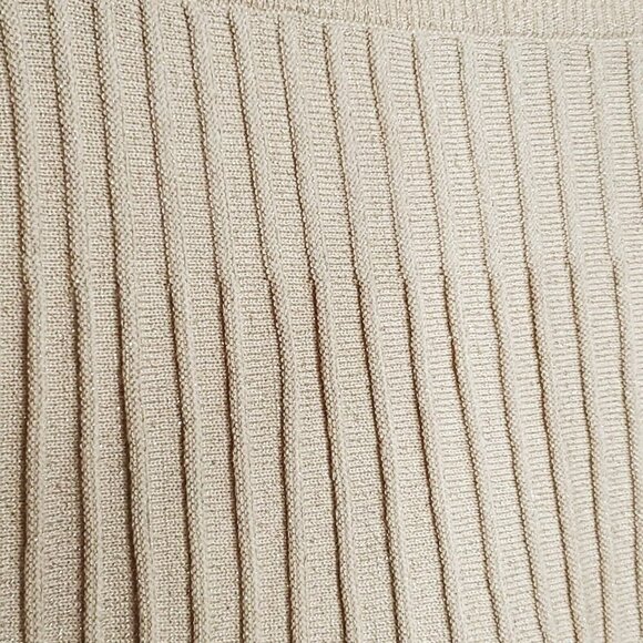 Ribbed Knit Sweater Midi Skirt M Tan Gold Metallic Thread Nanette Lapore - Picture 3 of 5